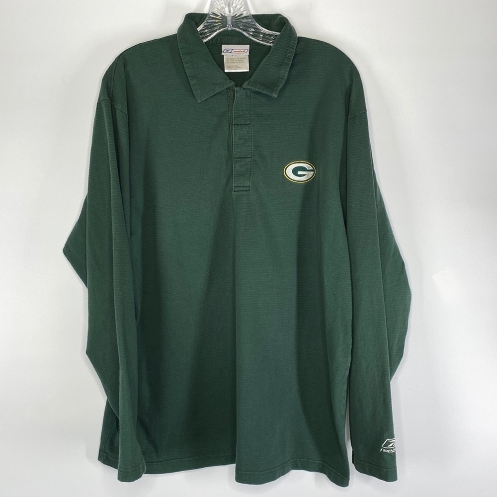 Vintage Reebok Green Polo Long Sleeve Shirt Size Large